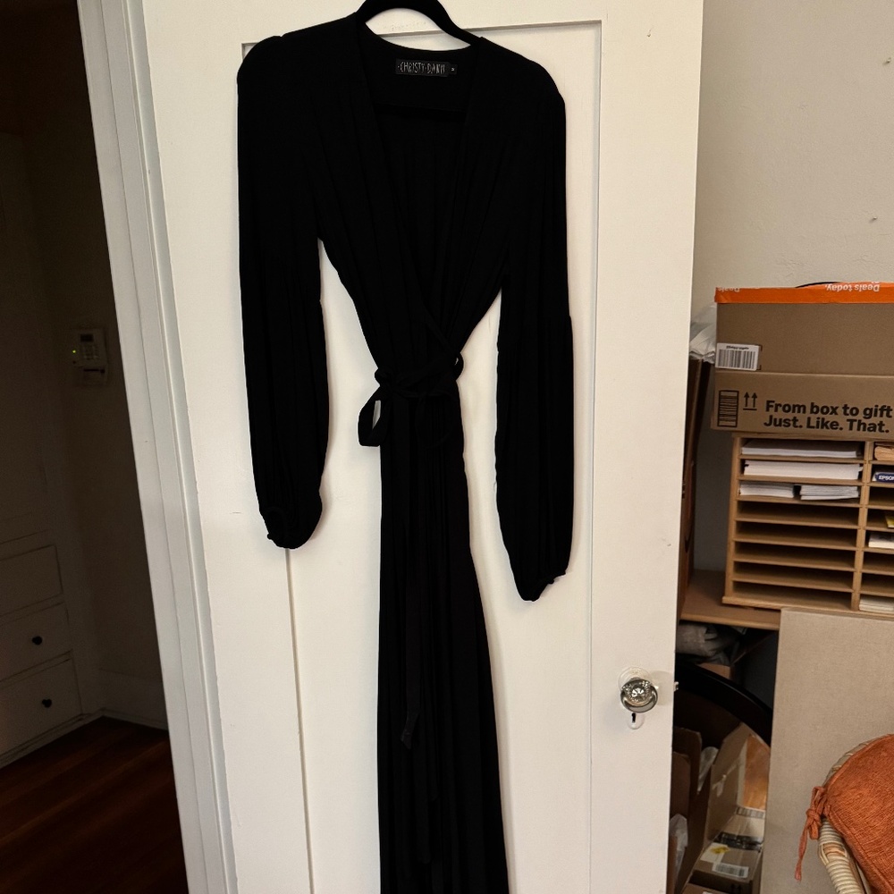 CHRISTY DAWN/ Black V Neck /Midi Wrap Dress/ Size M